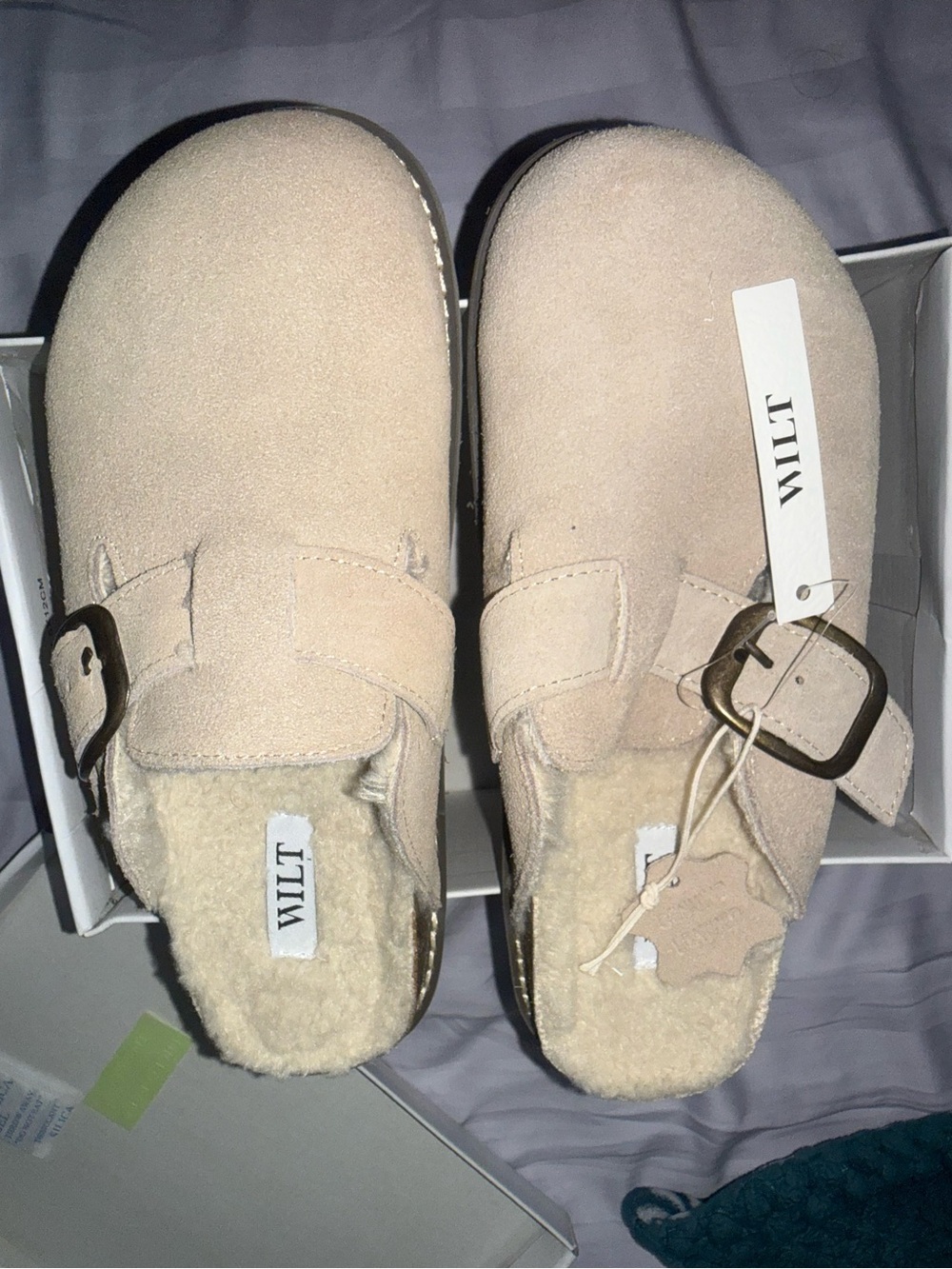 WILT Cream Suede Buckle Slip-On Clogs